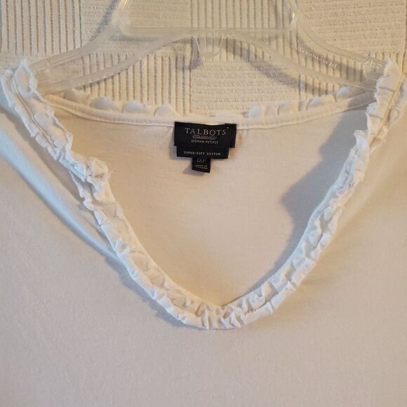 Talbots Tops - Talbots Woman Plus Petites Top Womens 1XP Pima Super Soft Cotton White Ruffle